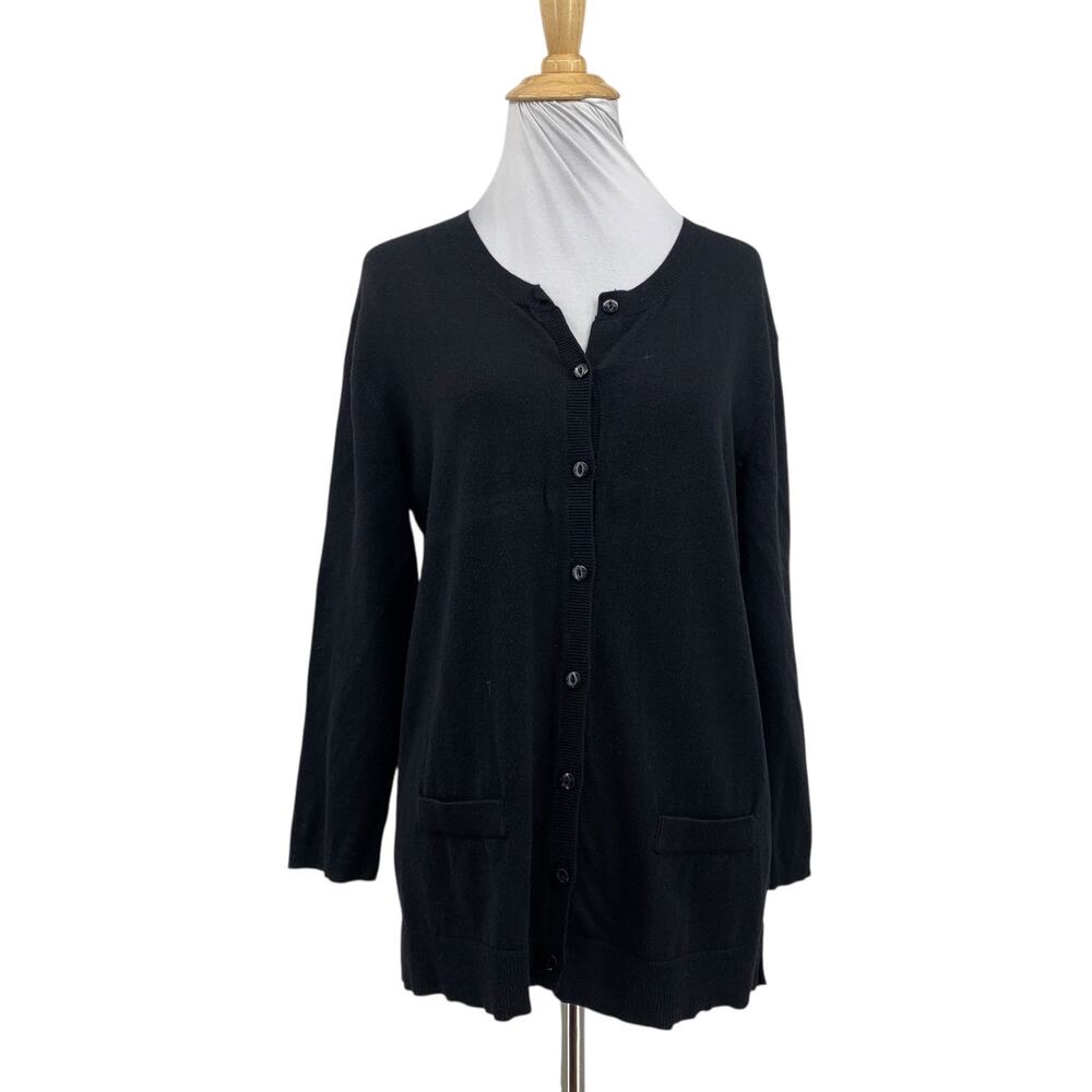 Susina Cardigan Womens M Medium Black Button Front Long Sleeve Faux Pocket